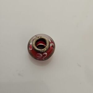 Murano Glass Bead Flower Charm 925 Burgandy